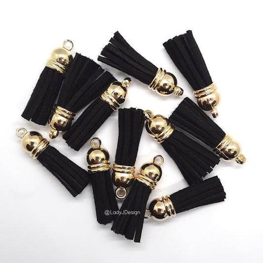 Tassels - 38mm - Gold Tops - Black