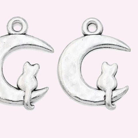 Cat Sitting on Moon Charm