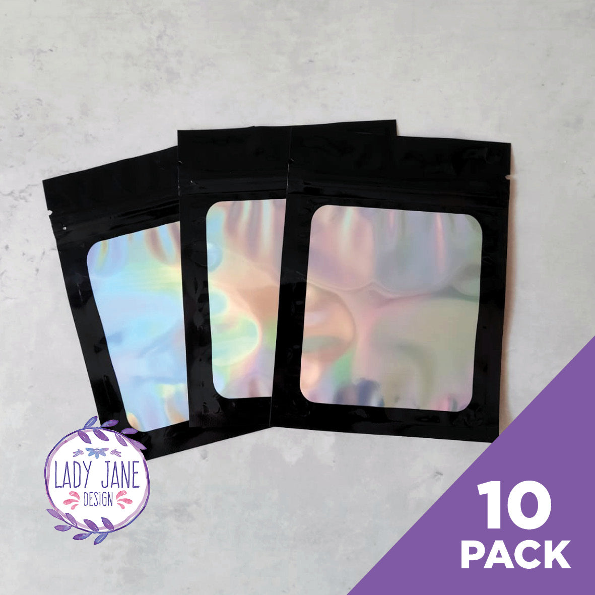 Black Holographic Bag 9x12cm - 10 Pack