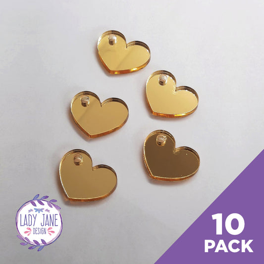 Acrylic Mirror Gold Heart Charms - 10 Pack