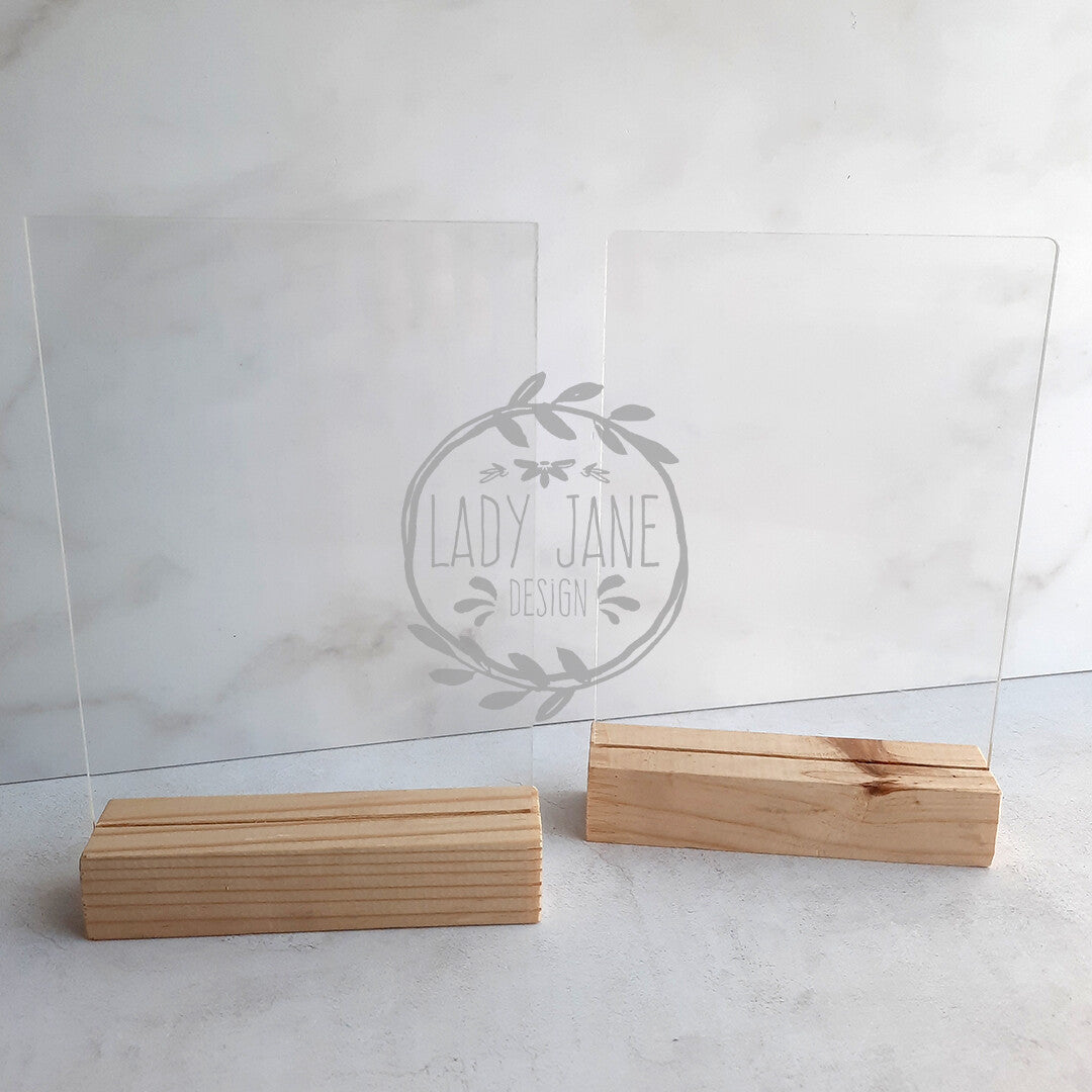 Acrylic Stand with Wooden Base - A5